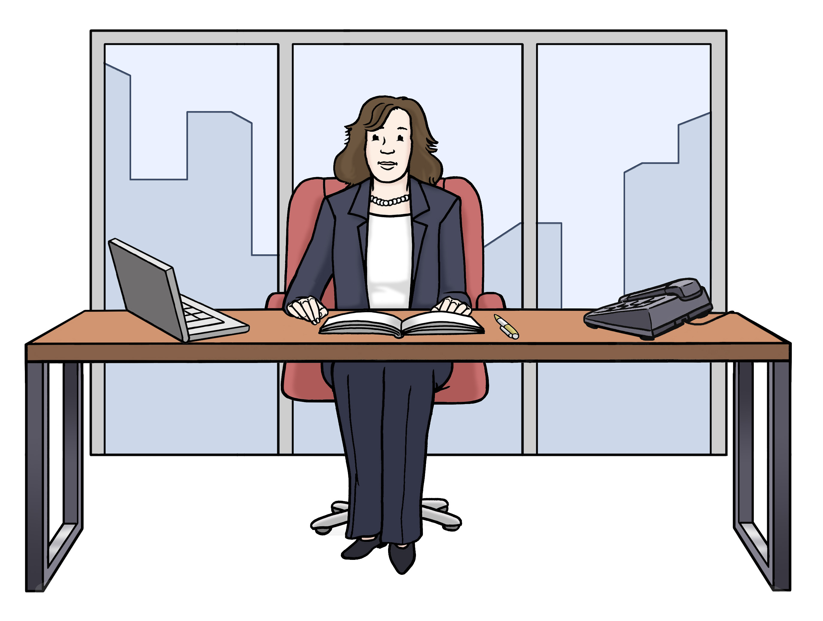 Illustration von einer Chefin im Büro
